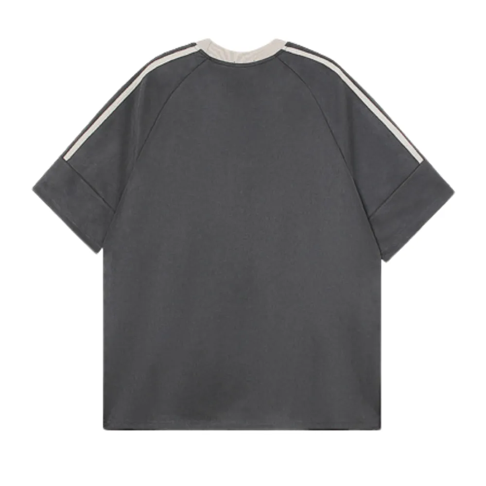 Suede Raglan Lettering Embroidered T-Shirt