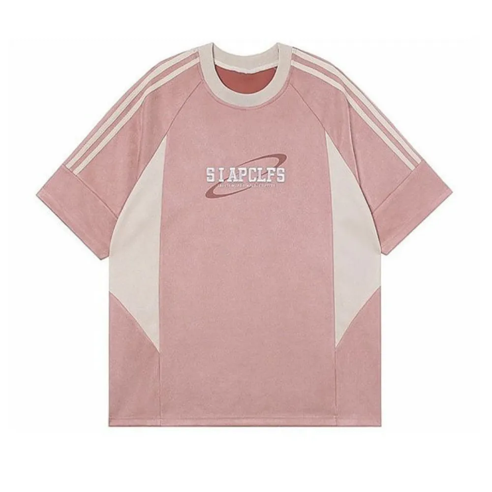 Suede Raglan Lettering Embroidered T-Shirt