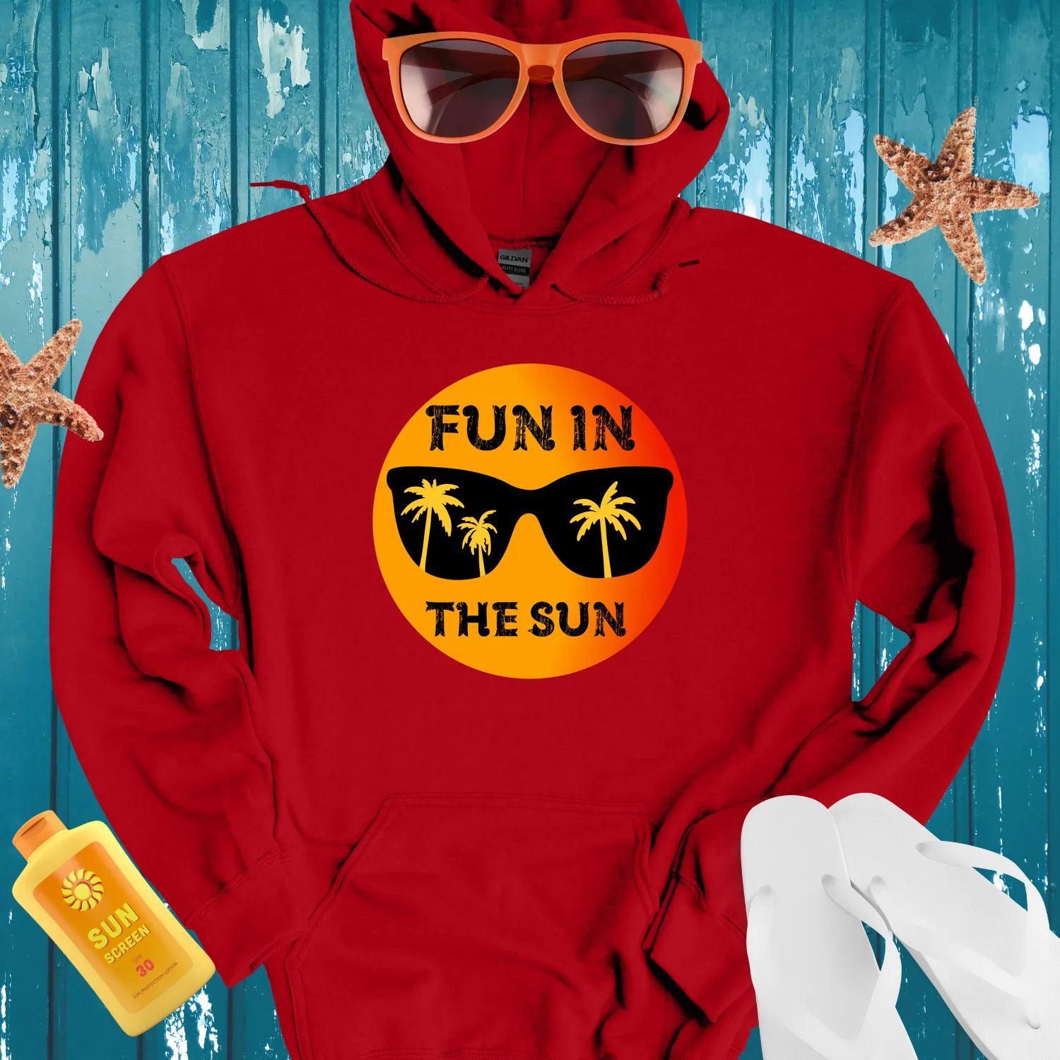 Summer Vibes Hoodie With Palm Tree Sunglasses Design