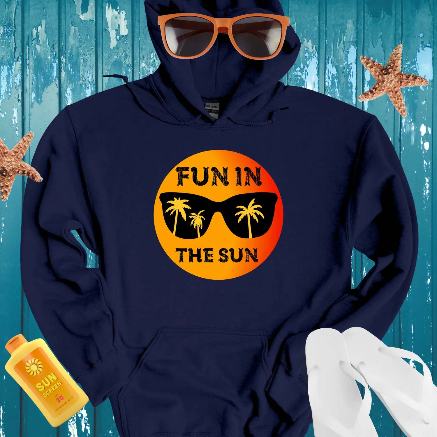Summer Vibes Hoodie With Palm Tree Sunglasses Design