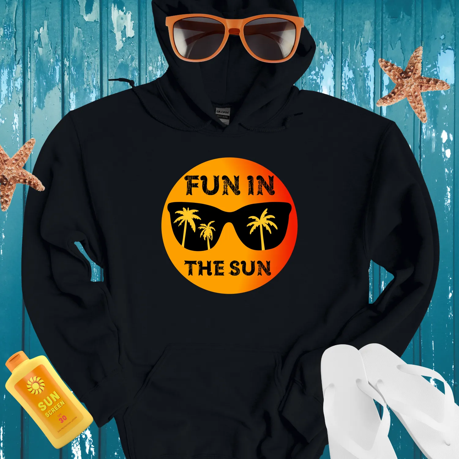 Summer Vibes Hoodie With Palm Tree Sunglasses Design