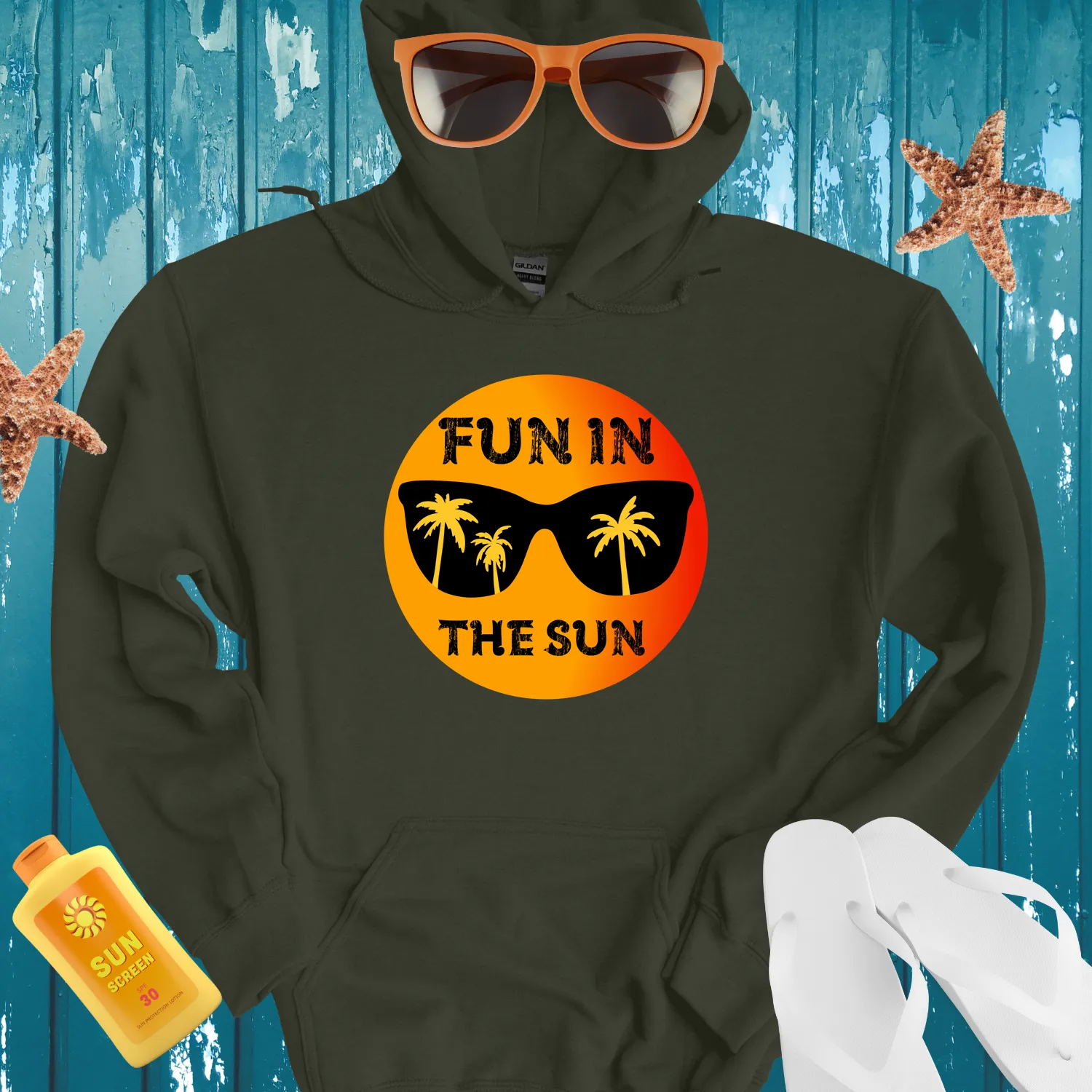 Summer Vibes Hoodie With Palm Tree Sunglasses Design