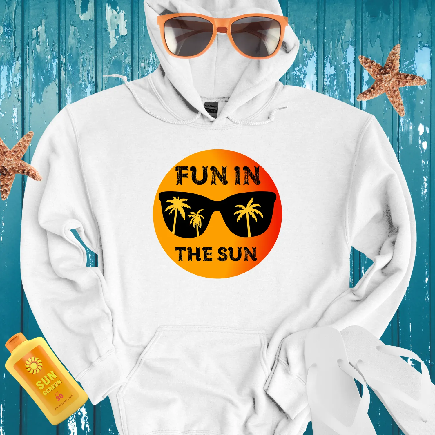Summer Vibes Hoodie With Palm Tree Sunglasses Design