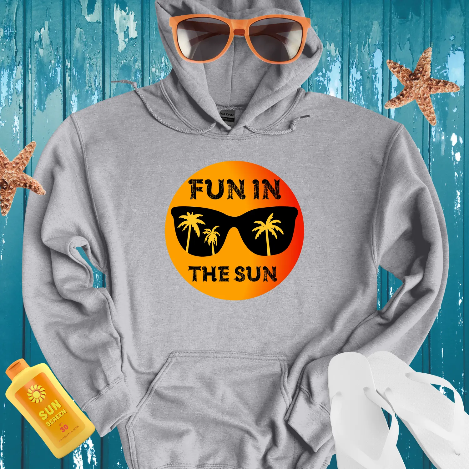 Summer Vibes Hoodie With Palm Tree Sunglasses Design