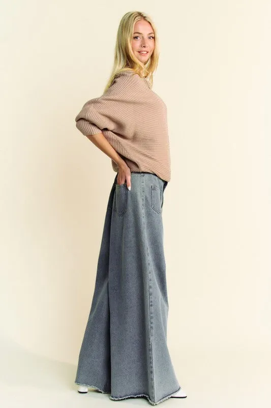 Tan Round Neck Batwing Sleeve Sweater