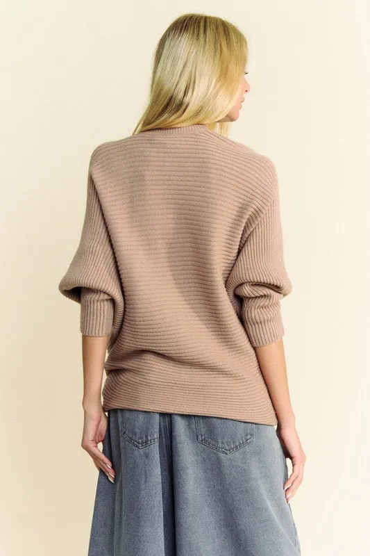 Tan Round Neck Batwing Sleeve Sweater