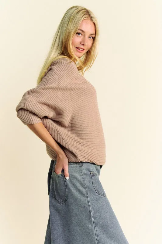 Tan Round Neck Batwing Sleeve Sweater