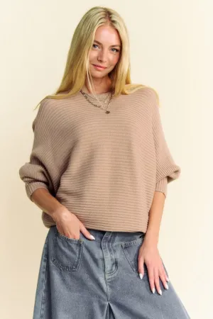 Tan Round Neck Batwing Sleeve Sweater