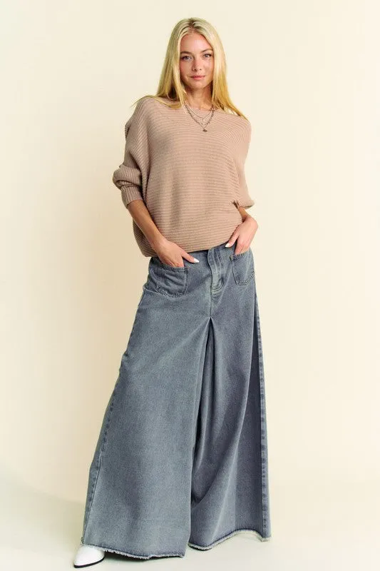Tan Round Neck Batwing Sleeve Sweater