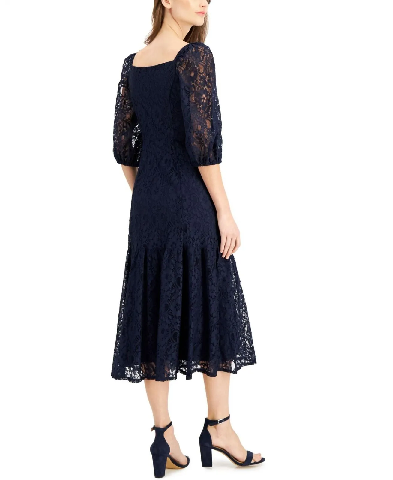 Taylor Womens 3/4 Sleeve Lace A-Line Dress 2718M Navy Blue 12