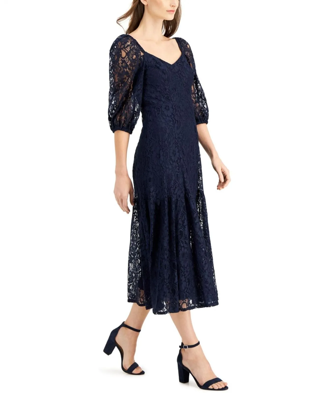 Taylor Womens 3/4 Sleeve Lace A-Line Dress 2718M Navy Blue 12