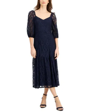 Taylor Womens 3/4 Sleeve Lace A-Line Dress 2718M Navy Blue 12
