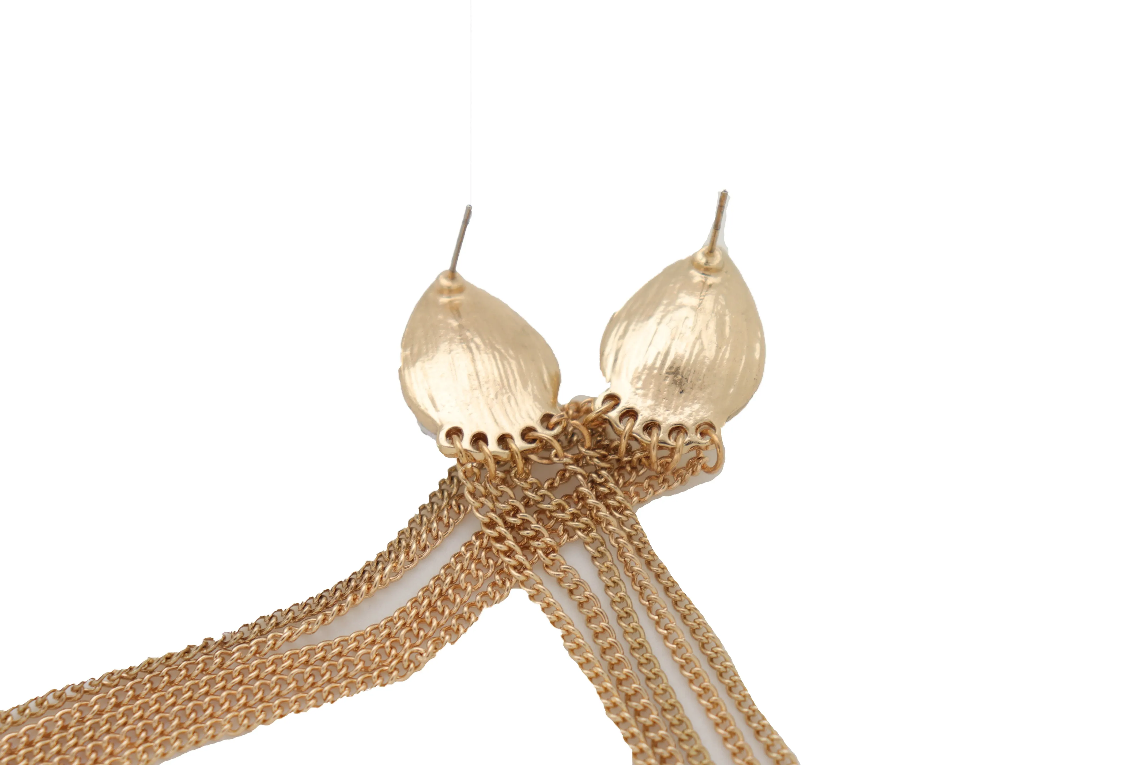 Teardrop Gem Long Metal Tassel Earrings
