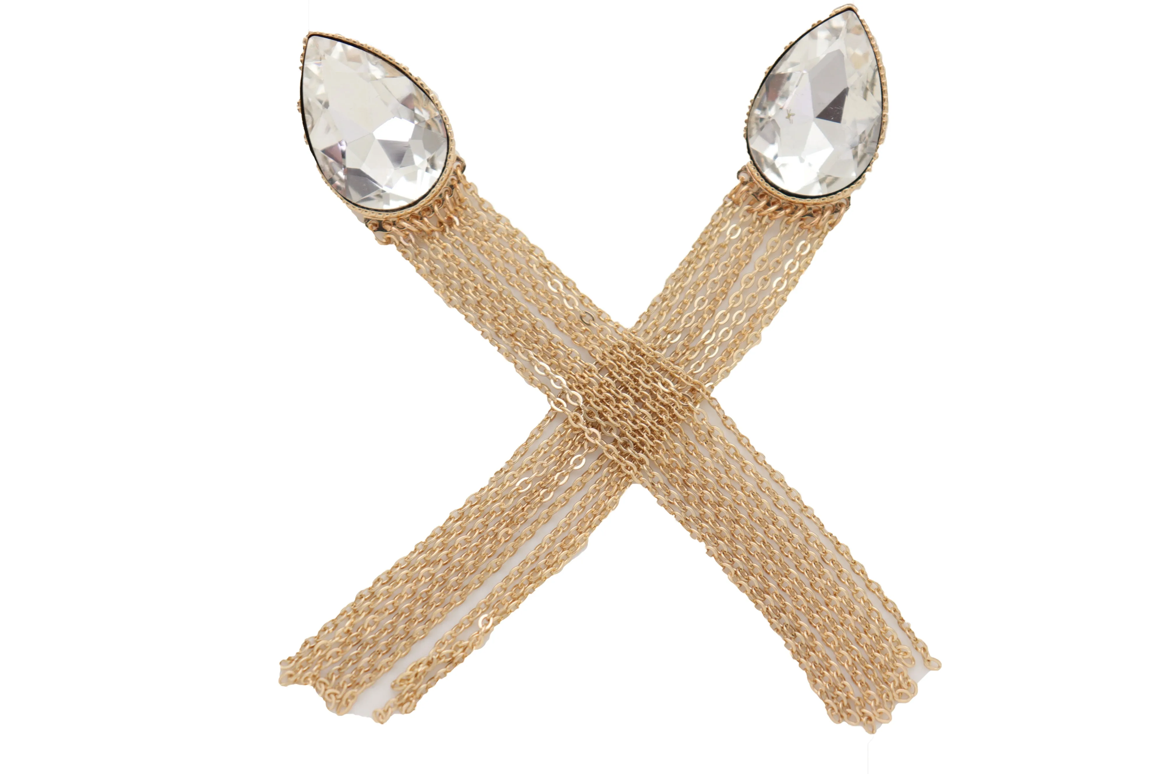 Teardrop Gem Long Metal Tassel Earrings