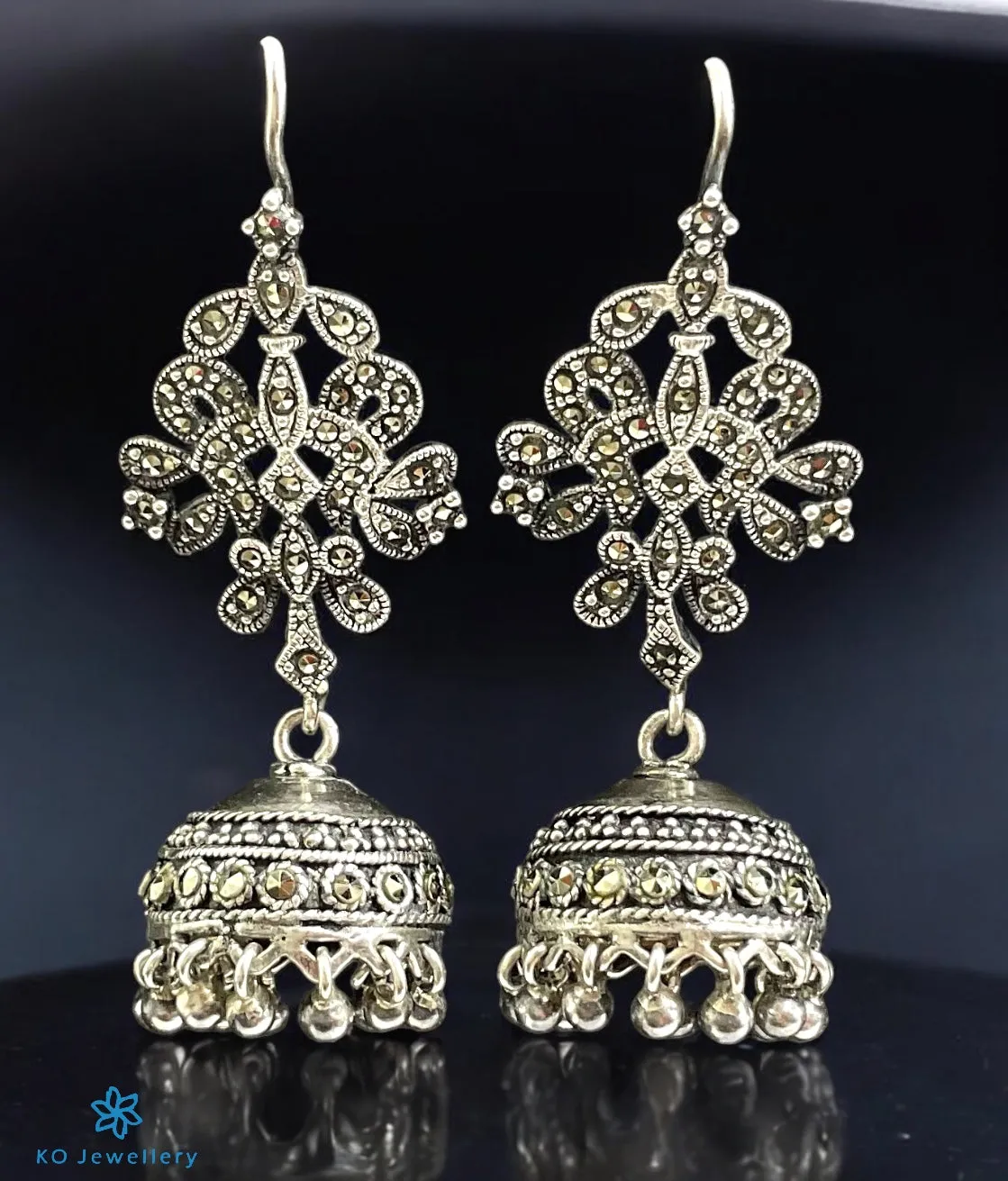 The Vyasa Silver Marcasite Jhumkas