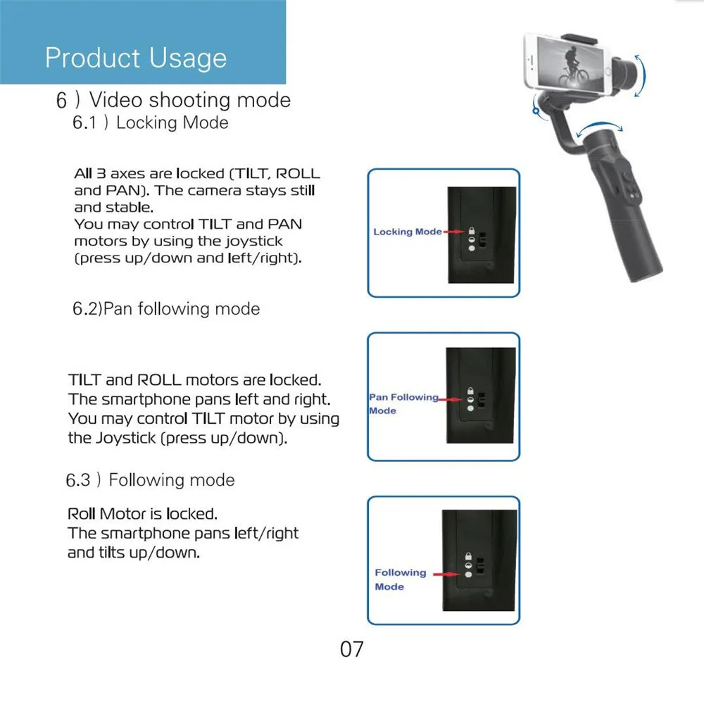 Three-Axis Handheld Smartphone Gimbal Stabilizer Mobile Phone Balancer Counterweight Photography black