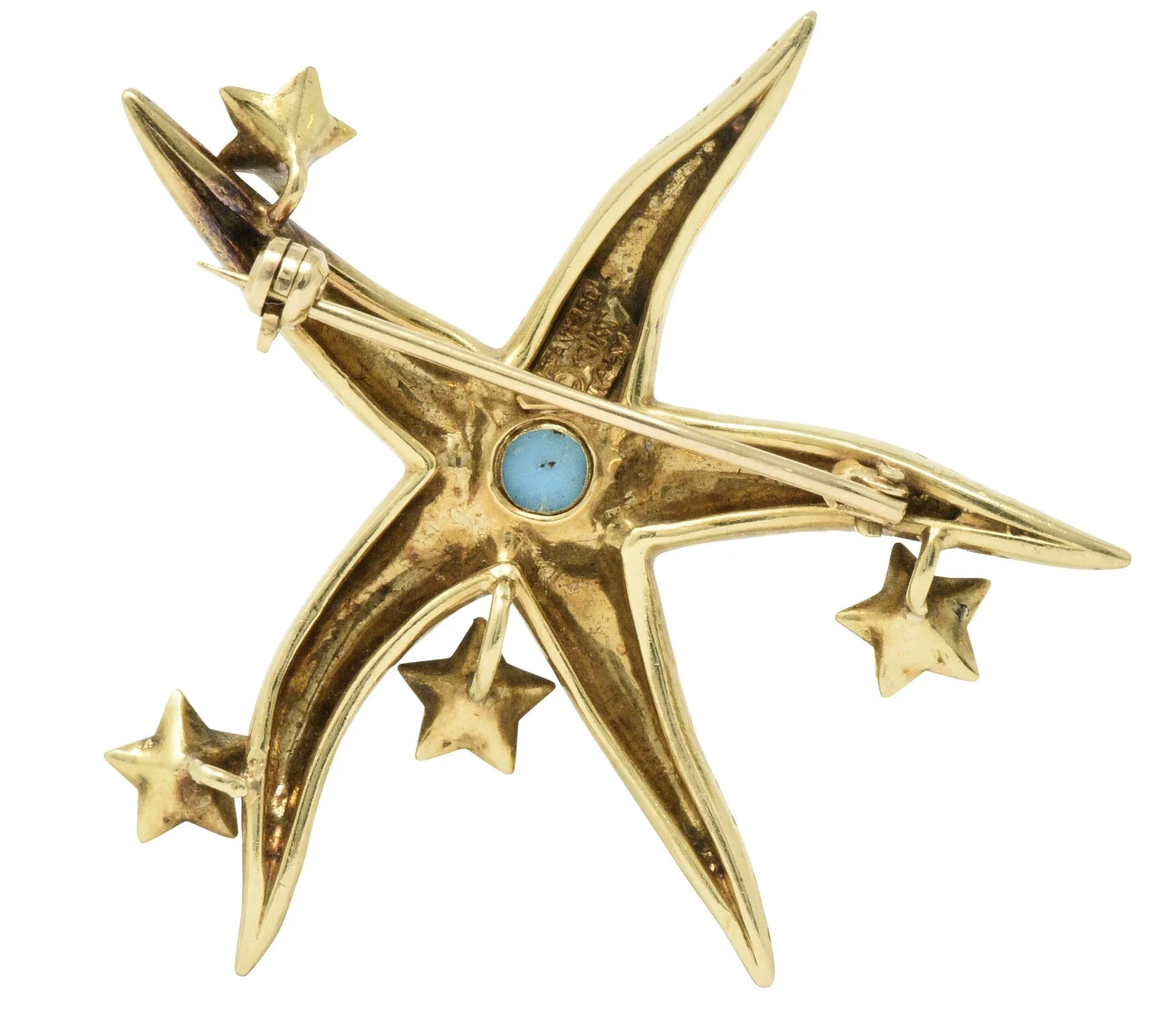 Tiffany & Co. Retro Sapphire Turquoise 18 Karat Gold Starfish Brooch