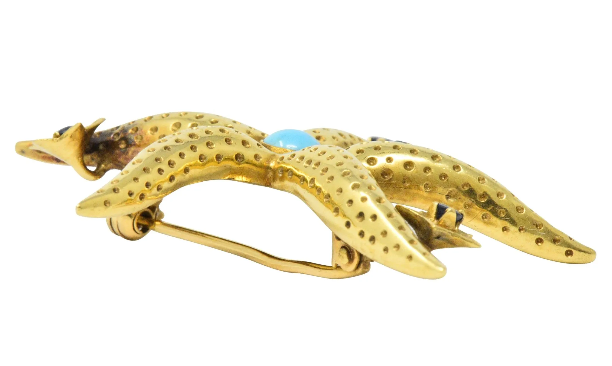 Tiffany & Co. Retro Sapphire Turquoise 18 Karat Gold Starfish Brooch