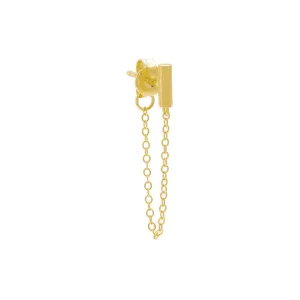 Tiny Solid Bar Front Back Chain Stud Earring