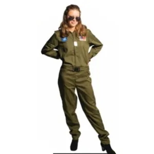 Top Pilot Khaki Ladies Jumpsuit Costume