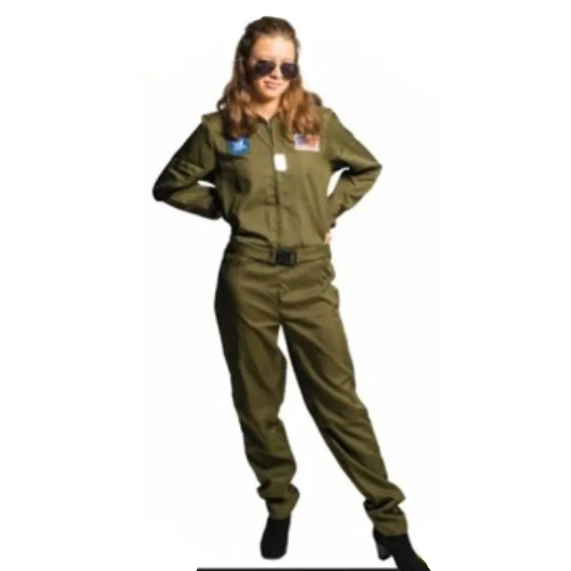 Top Pilot Khaki Ladies Jumpsuit Costume