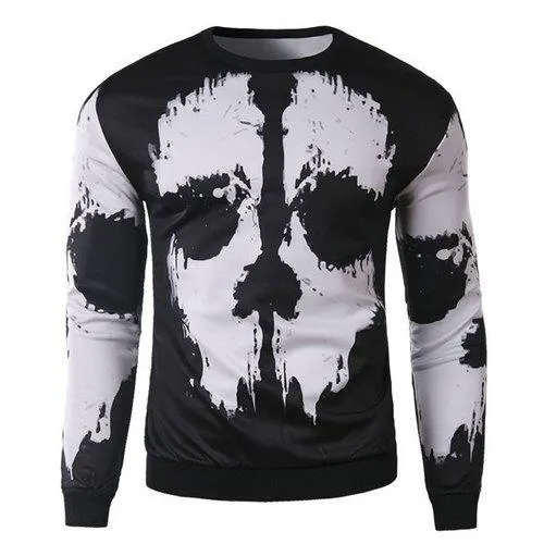Trendy Round Neck 3D Abstract Print Slimming Long Sleeve Cotton Blend Black and White Sweatshirt For Men - White And Black M