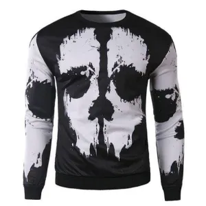 Trendy Round Neck 3D Abstract Print Slimming Long Sleeve Cotton Blend Black and White Sweatshirt For Men - White And Black M