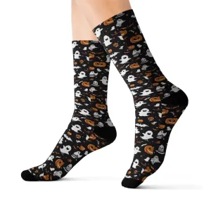 Trendy Sublimation Socks Ghosts and Pumpkin Style