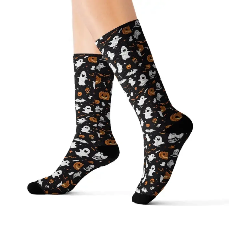 Trendy Sublimation Socks Ghosts and Pumpkin Style