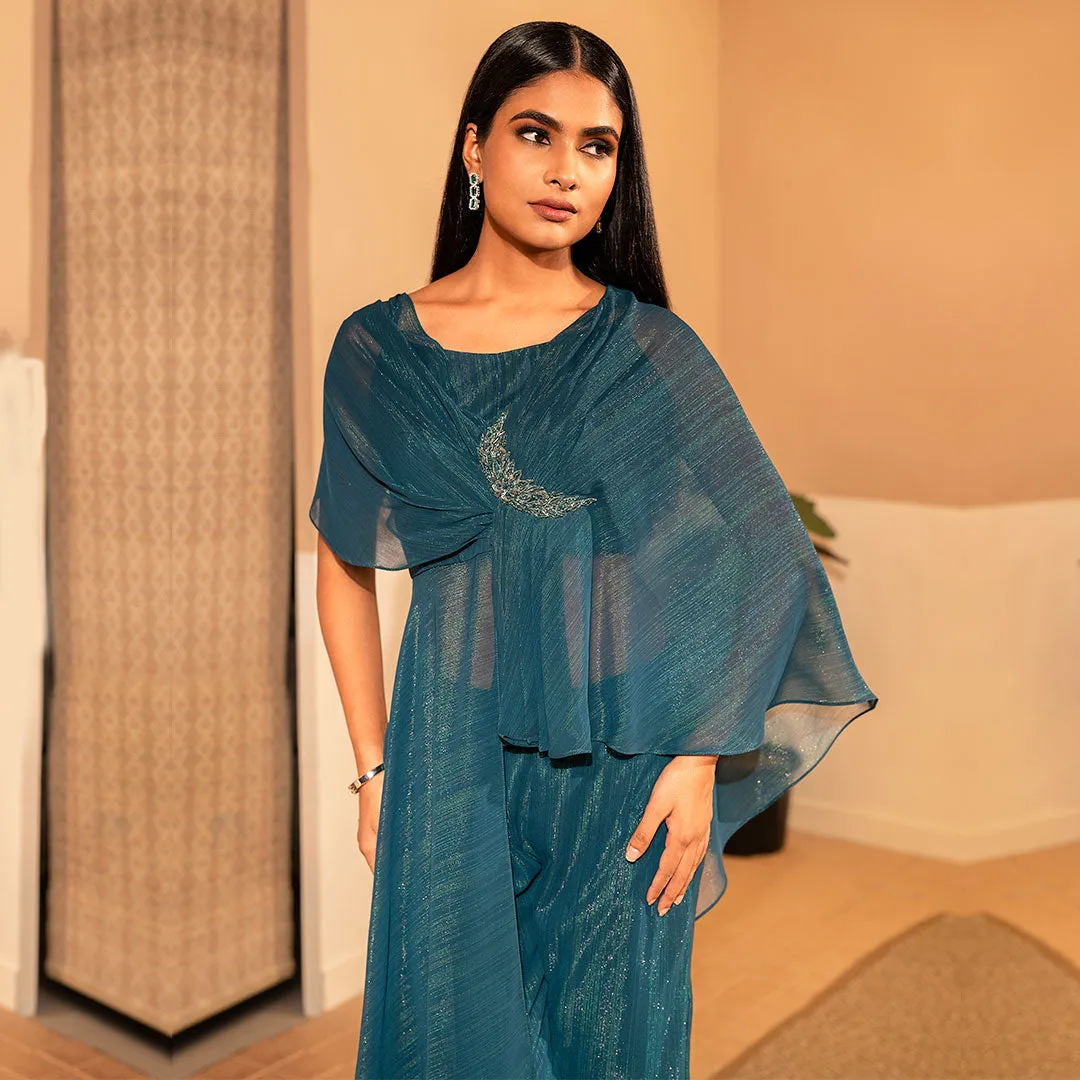 Turquoise Blue Shrug Style Tunic And Pallazos Set