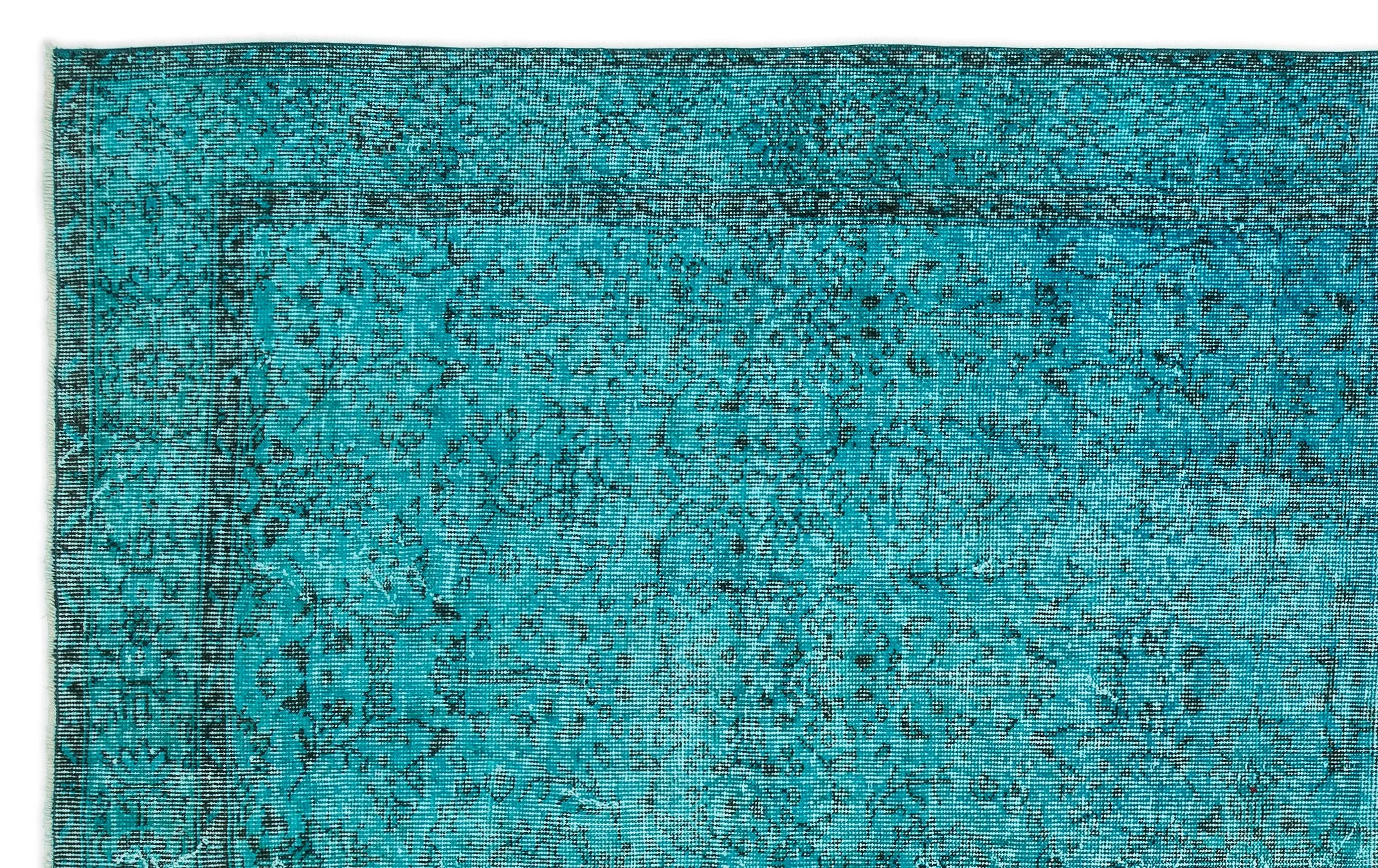 Turquoise Over Dyed  Rug  I Retro Rug | Turkish Rug | Hand Weaving Rug  | Living Room Rug | Wool Rug | Vintage Rug | Tumbled Rug  | Retro Rug | Boho Rug I 6'4'' x 10'3'' ft 193 x 312 cm