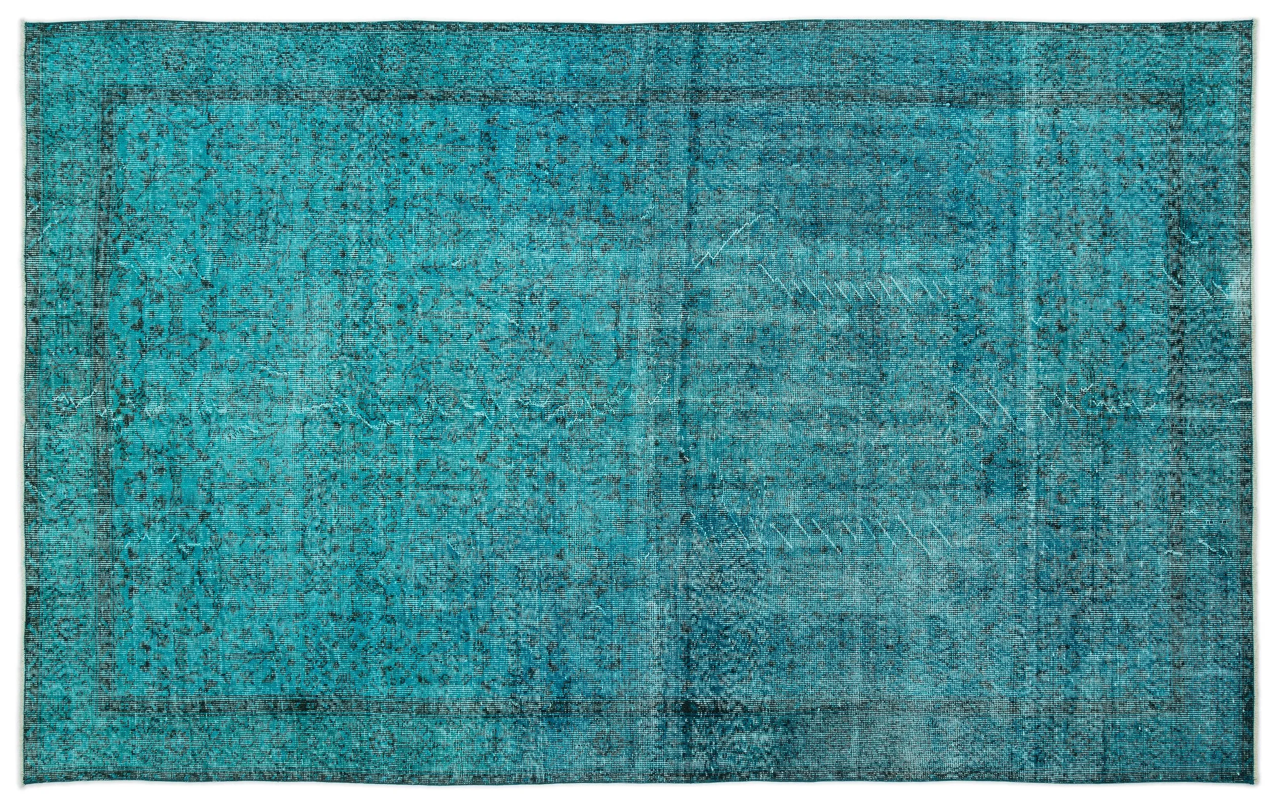 Turquoise Over Dyed  Rug  I Retro Rug | Turkish Rug | Hand Weaving Rug  | Living Room Rug | Wool Rug | Vintage Rug | Tumbled Rug  | Retro Rug | Boho Rug I 6'4'' x 10'3'' ft 193 x 312 cm