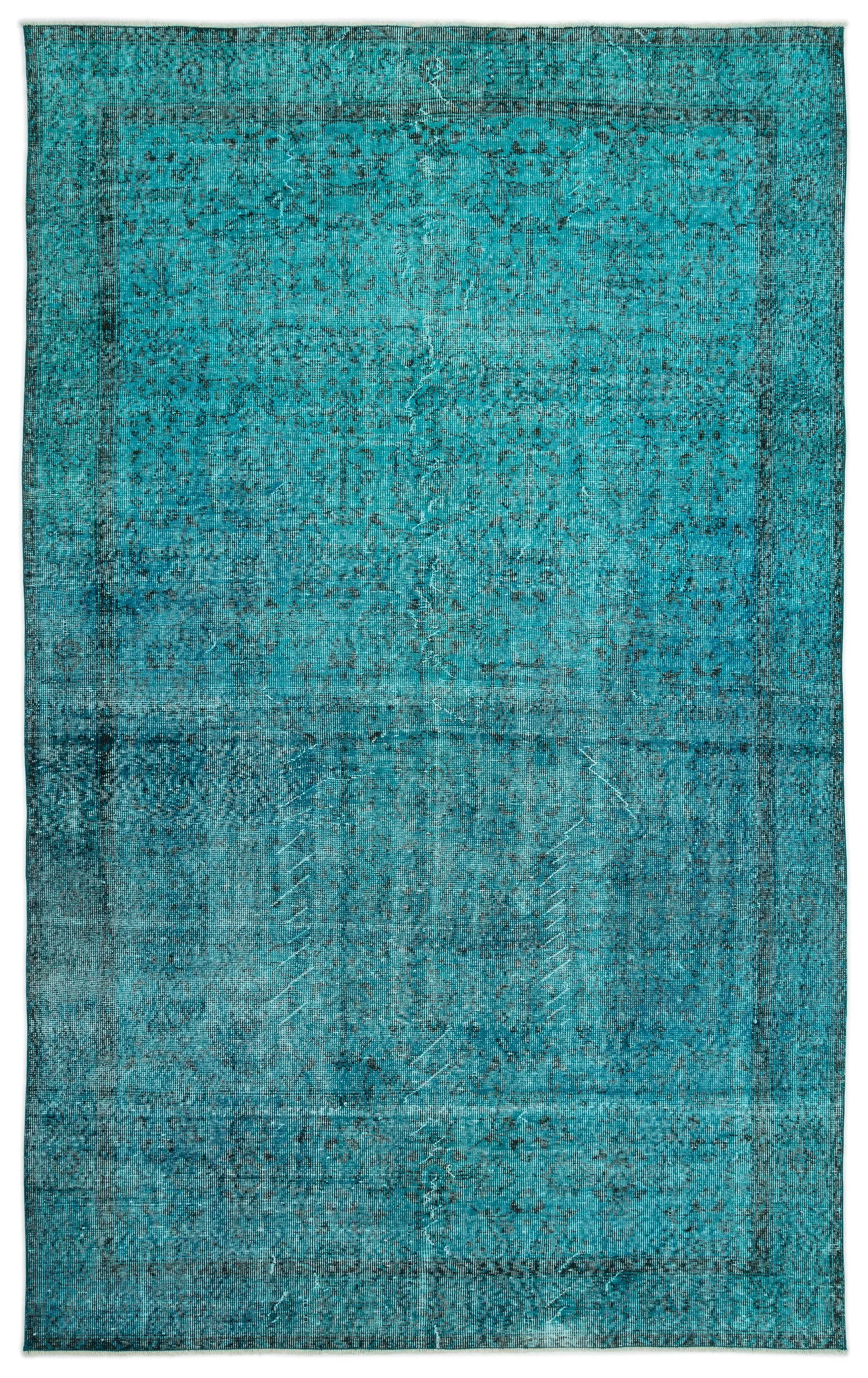 Turquoise Over Dyed  Rug  I Retro Rug | Turkish Rug | Hand Weaving Rug  | Living Room Rug | Wool Rug | Vintage Rug | Tumbled Rug  | Retro Rug | Boho Rug I 6'4'' x 10'3'' ft 193 x 312 cm