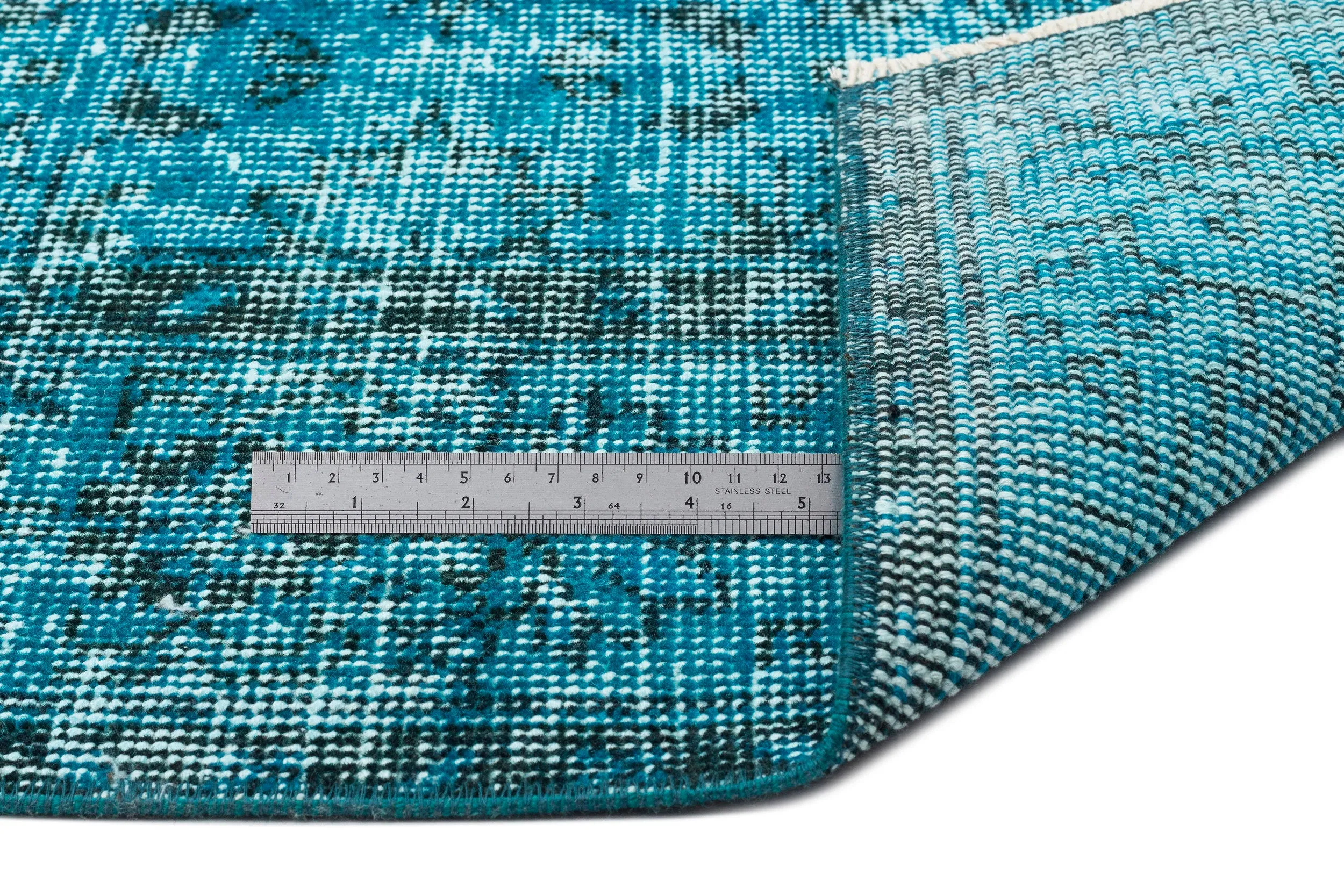 Turquoise Over Dyed  Rug  I Retro Rug | Turkish Rug | Hand Weaving Rug  | Living Room Rug | Wool Rug | Vintage Rug | Tumbled Rug  | Retro Rug | Boho Rug I 6'4'' x 10'3'' ft 193 x 312 cm