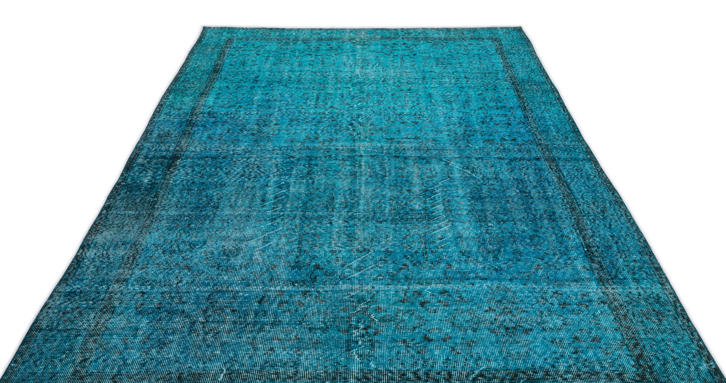 Turquoise Over Dyed  Rug  I Retro Rug | Turkish Rug | Hand Weaving Rug  | Living Room Rug | Wool Rug | Vintage Rug | Tumbled Rug  | Retro Rug | Boho Rug I 6'4'' x 10'3'' ft 193 x 312 cm