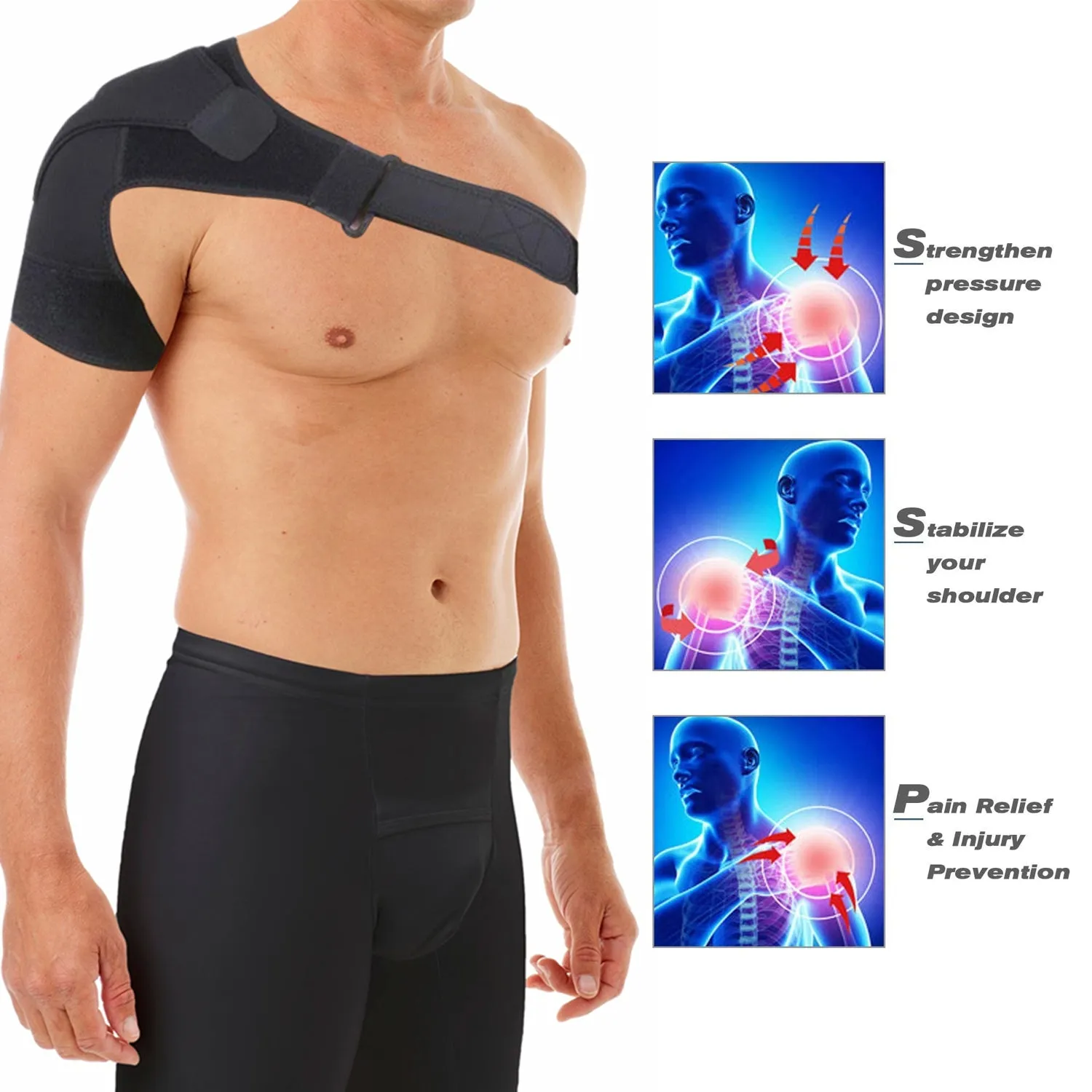 Unisex Adjustable Pain Relief Magnetic Shoulder Brace Support Brace For Torn Rotator Cuff, Tendonitis, Dislocation, AC Joint, Bursitis, Labrum Tear, Pain, Fits Right Or Left Shoulder