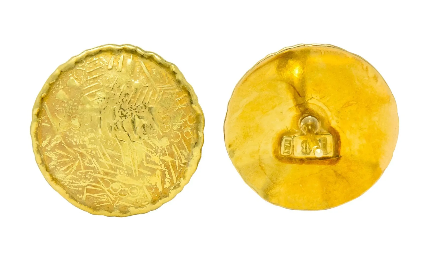 Unoaerre 18 Karat Yellow Gold Textured Disc Earrings