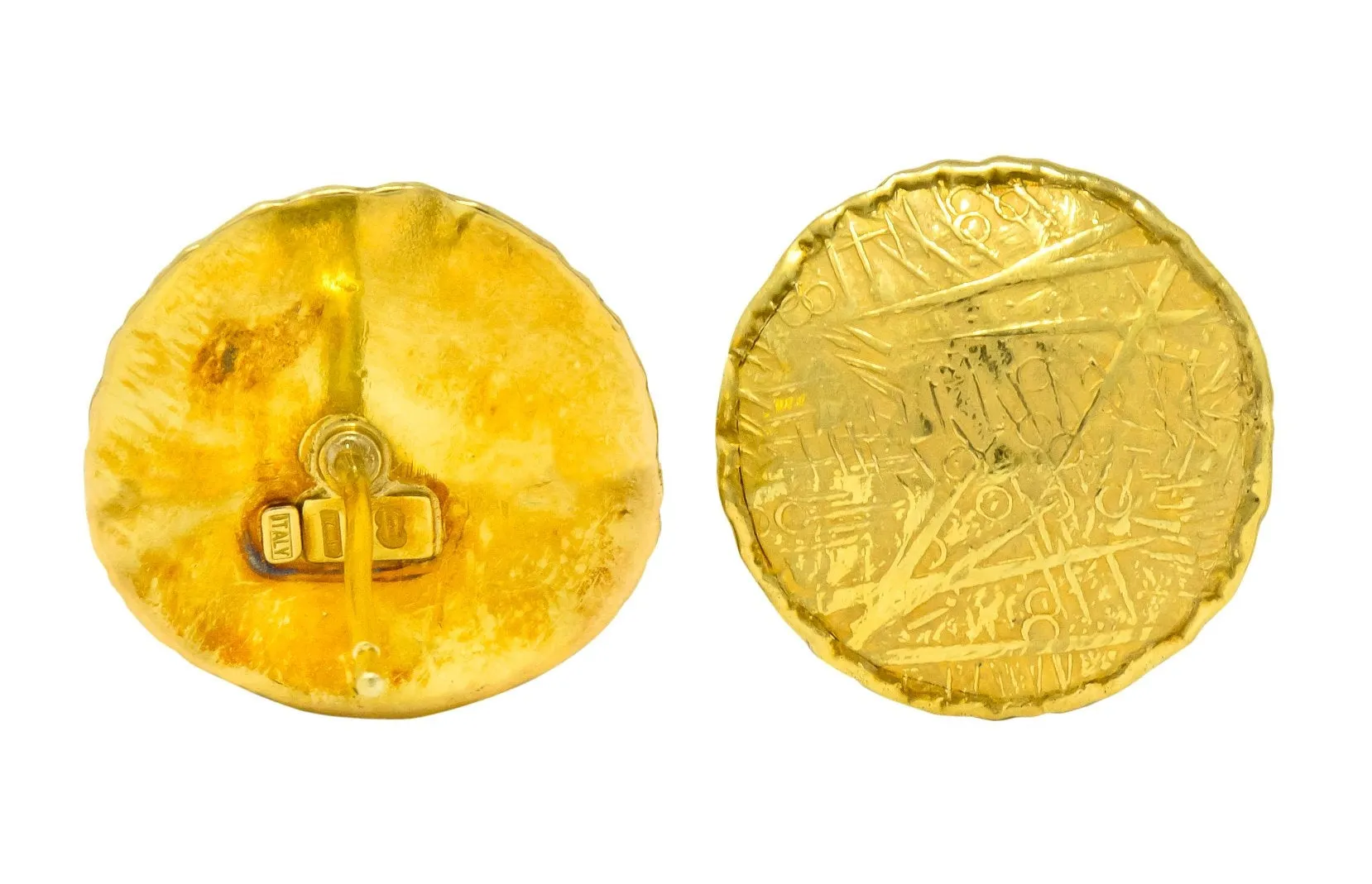 Unoaerre 18 Karat Yellow Gold Textured Disc Earrings
