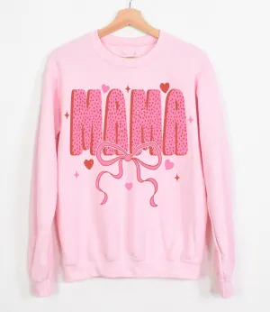 Valentines Bella or Gildan Mama Leopard Print Bow Sweatshirt