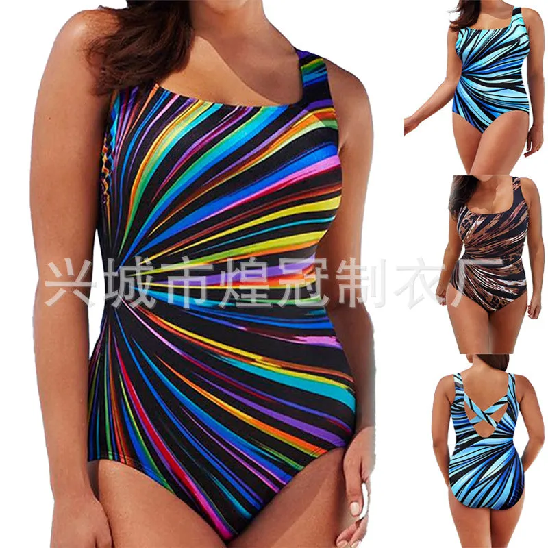 Versatile Sports One-Piece Swimsuit With Retro Wave Design