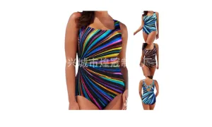 Versatile Sports One-Piece Swimsuit With Retro Wave Design