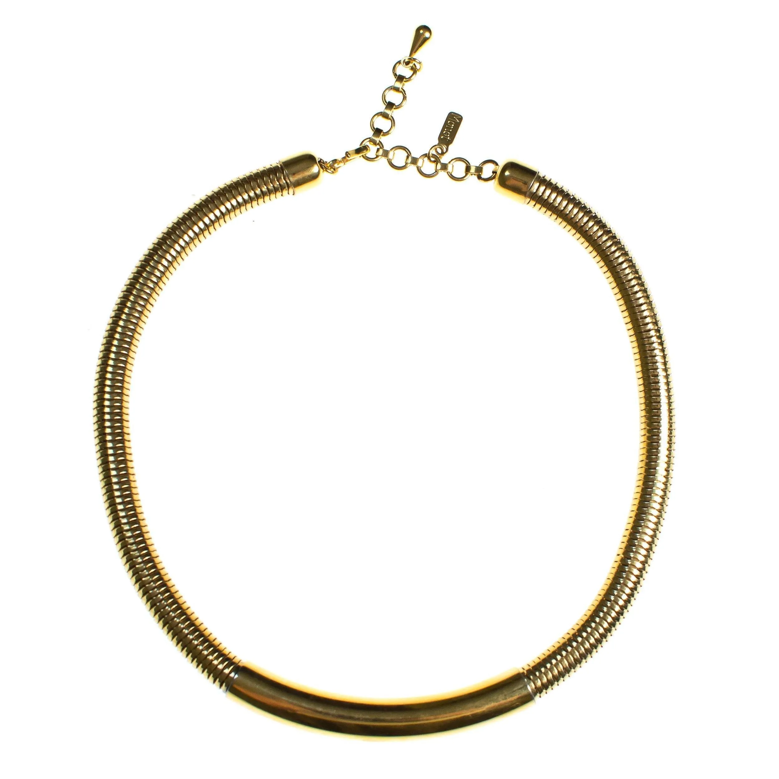 Vintage 1980s Monet Gold Collar Necklace with Wide Gas Pipe Chain