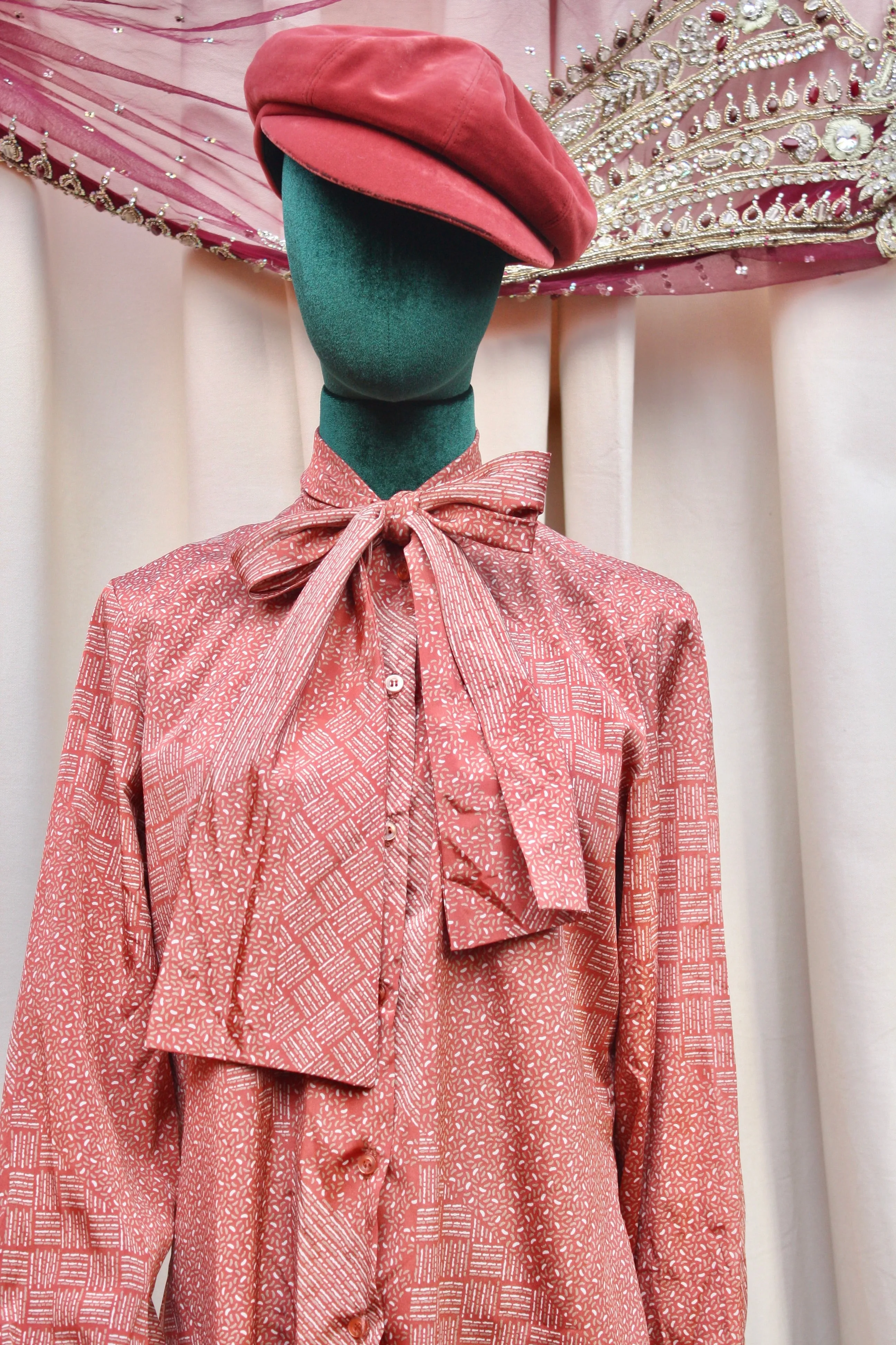 Vintage 70s Pink Pussy Bow Blouse