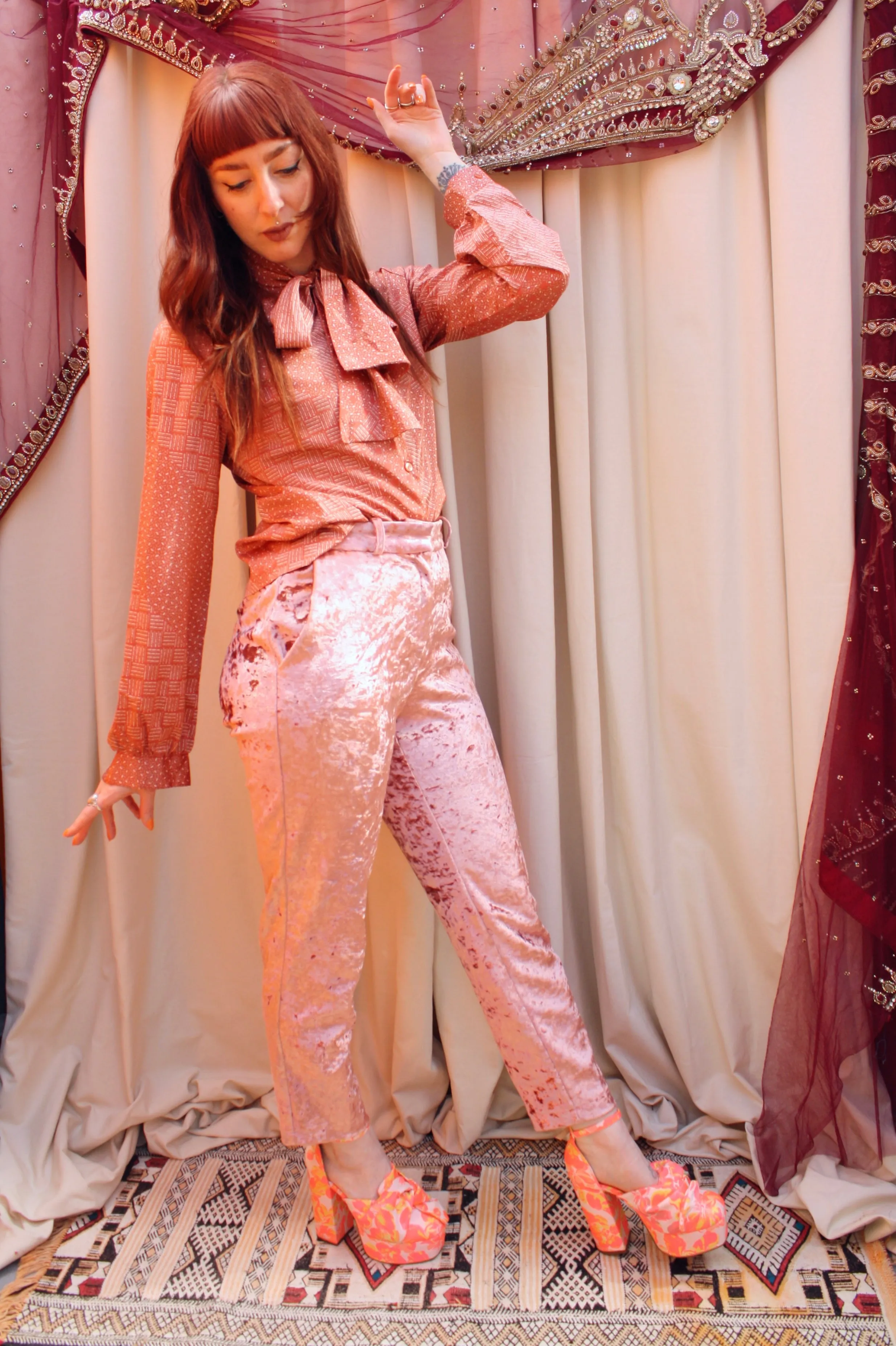 Vintage 70s Pink Pussy Bow Blouse