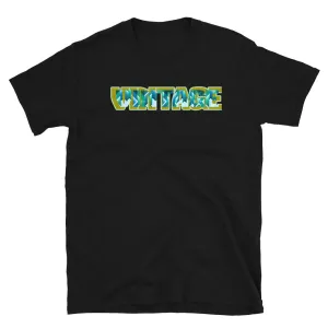 Vintage Blue Logo T-Shirt | Abstract Pattern Yellow Shadow | Short-Sleeve Unisex