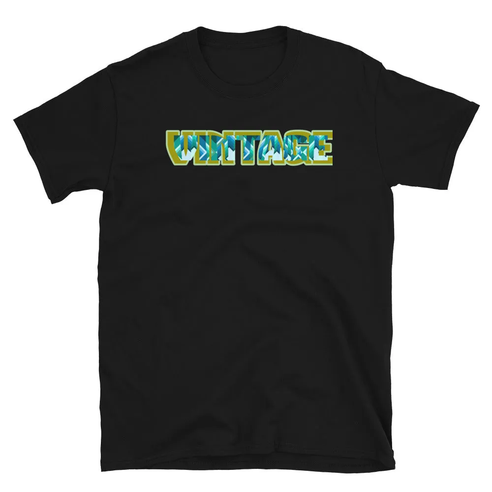 Vintage Blue Logo T-Shirt | Abstract Pattern Yellow Shadow | Short-Sleeve Unisex