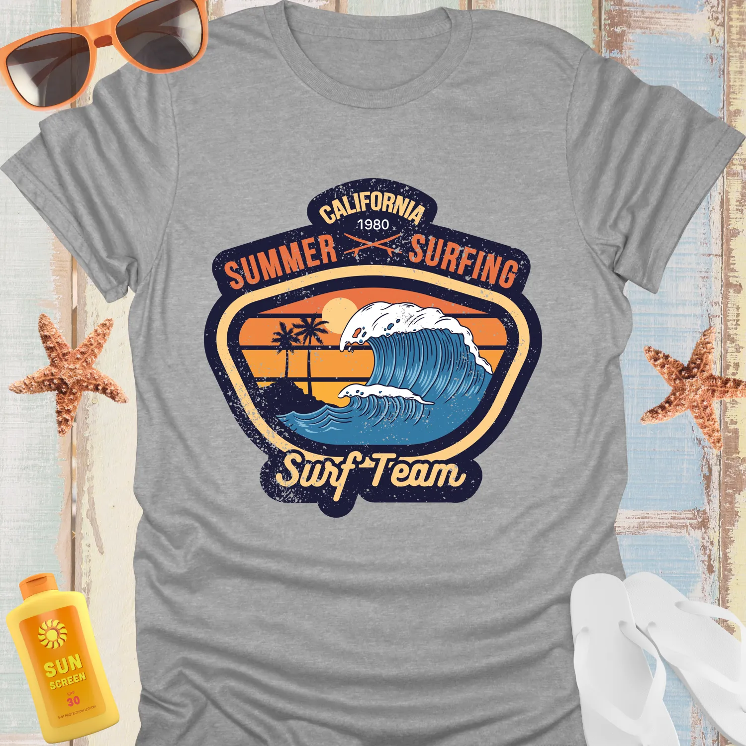 Vintage California Surf Team T-Shirt With Ocean Wave