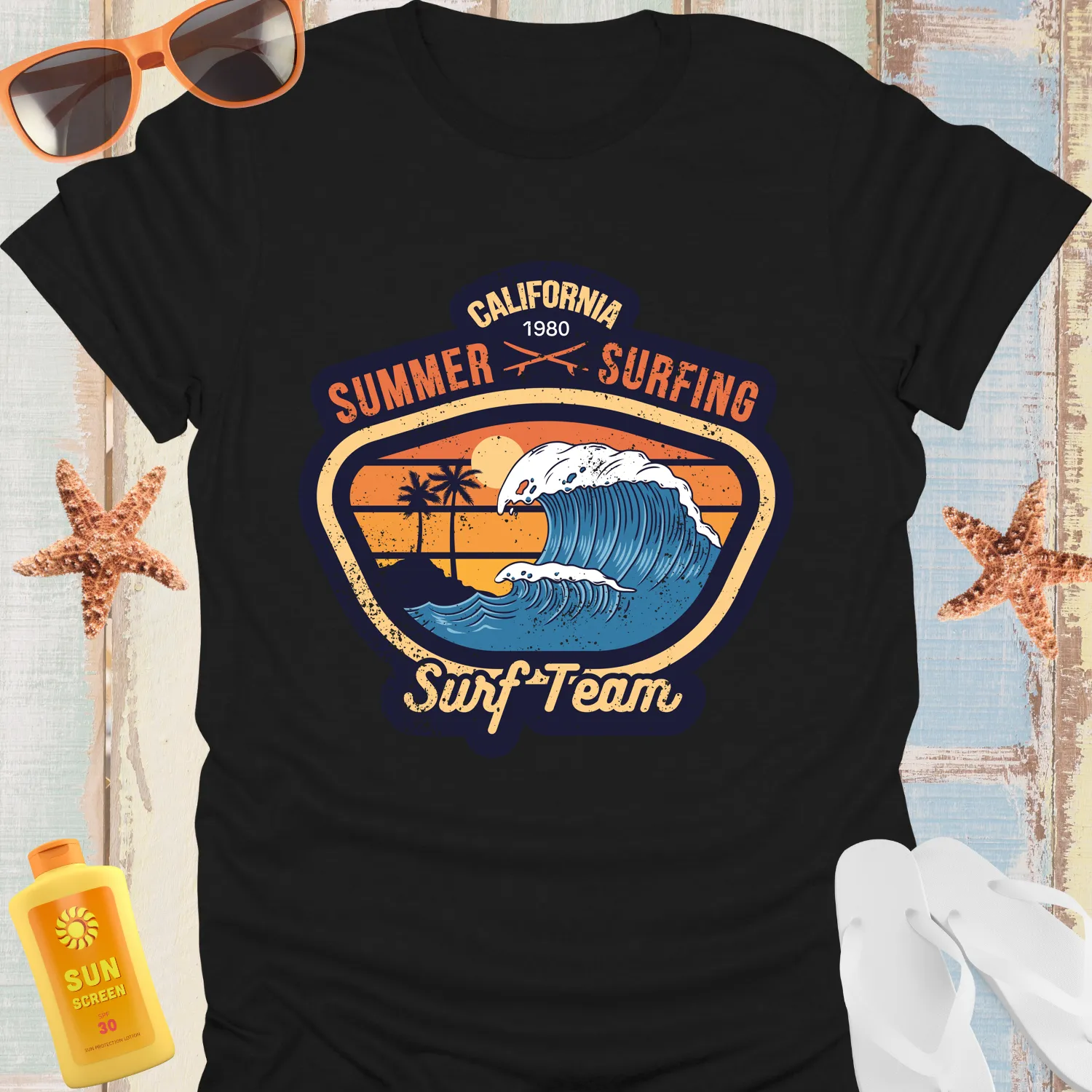 Vintage California Surf Team T-Shirt With Ocean Wave