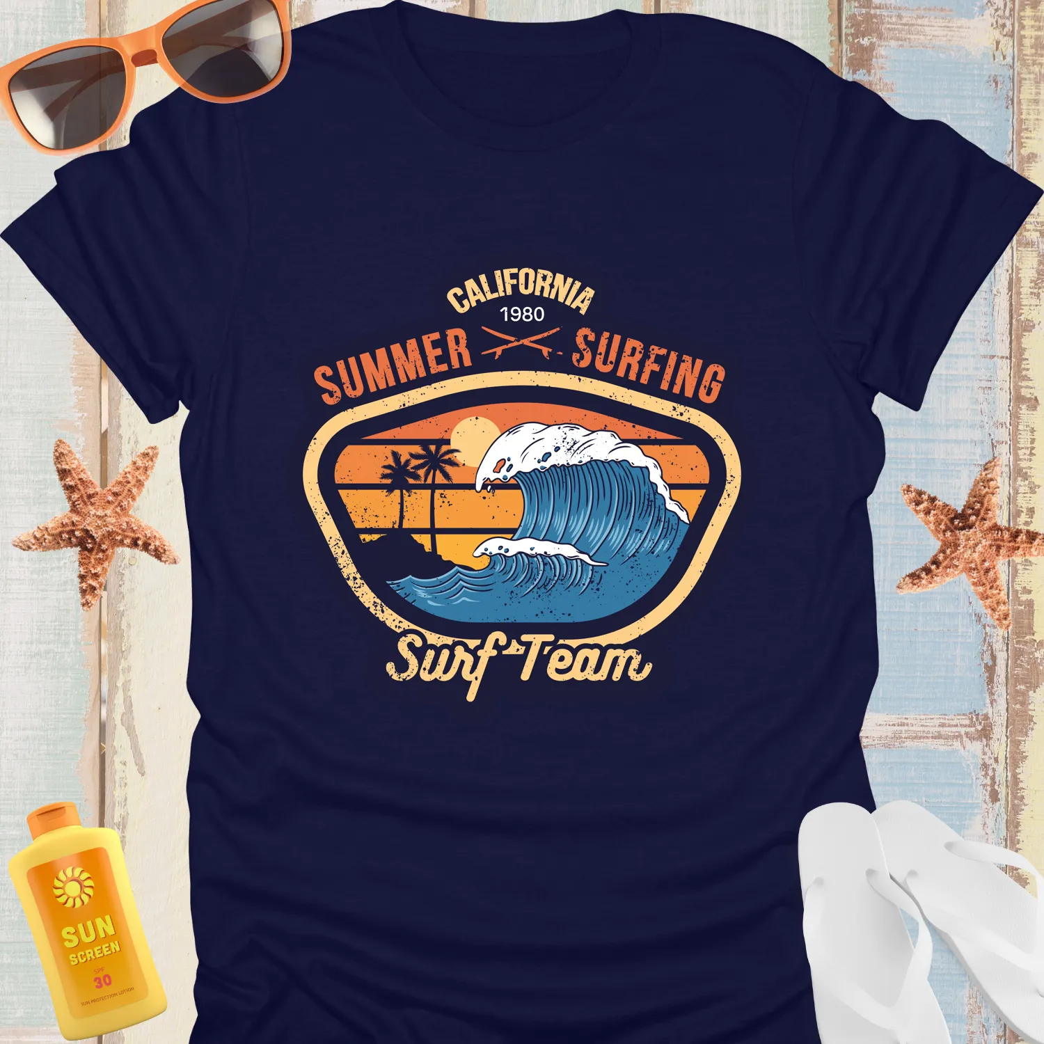 Vintage California Surf Team T-Shirt With Ocean Wave