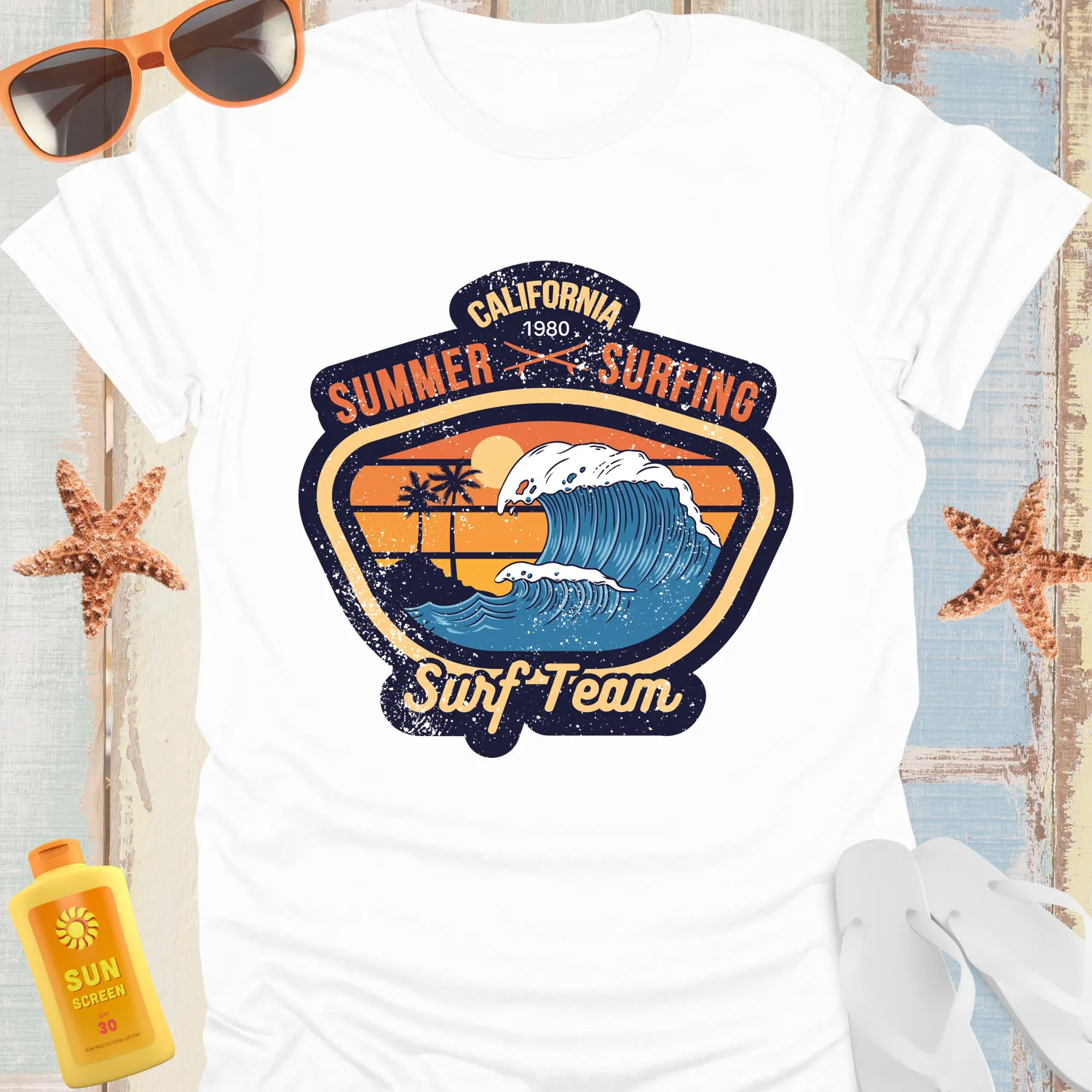 Vintage California Surf Team T-Shirt With Ocean Wave